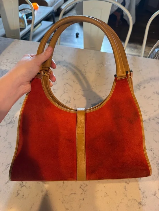 RARE GUCCI Vintage Red Orange Suede Jackie Bag Top-Handle Shoulder Bag - Picture 9 of 16